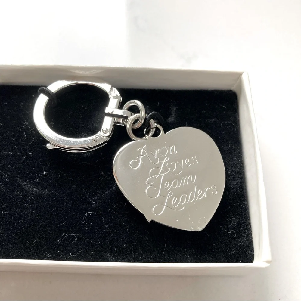 Avon Silver Heart Team Leaders engraved Keychain with Original Box.